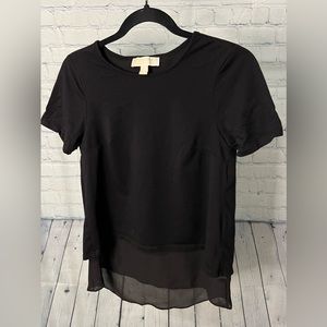 Michael Kors Black Cotton Chiffon Layered Split Back Pullover Top | Sz XS